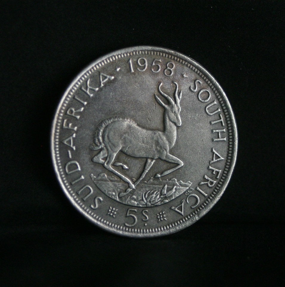 1958 South Africa 5 Shillings Silver World Coin Springbok KM52