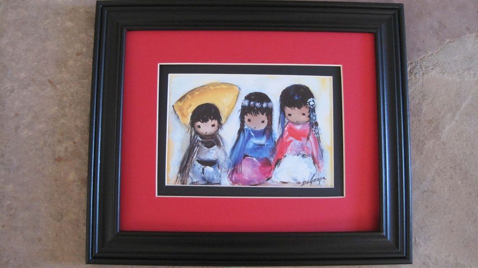 DEGRAZIA WEE THREE Framed matted print 8 x 10 wood frame