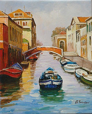 Venice Cityscape Gondola Original Oil Painting Hand Painted Wall Decor 