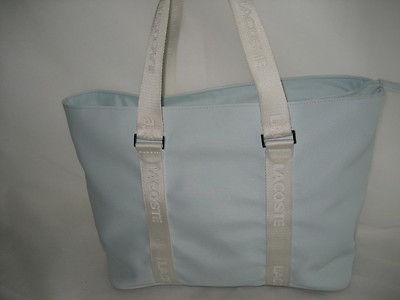 LACOSTE Light Blue Coated Canvas Book Tote Handbag Bag