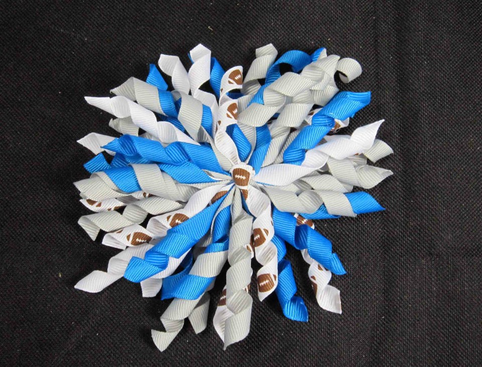 AgeanLt. GreyWhite Detroit Lions Korker Hair Bow (Handmade)