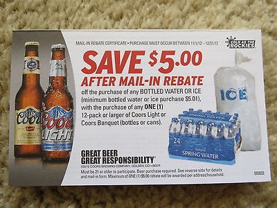 00 REBATE WYB BOTTLED WATER OR ICE & COORS BEER BY 12/31 COUPONS