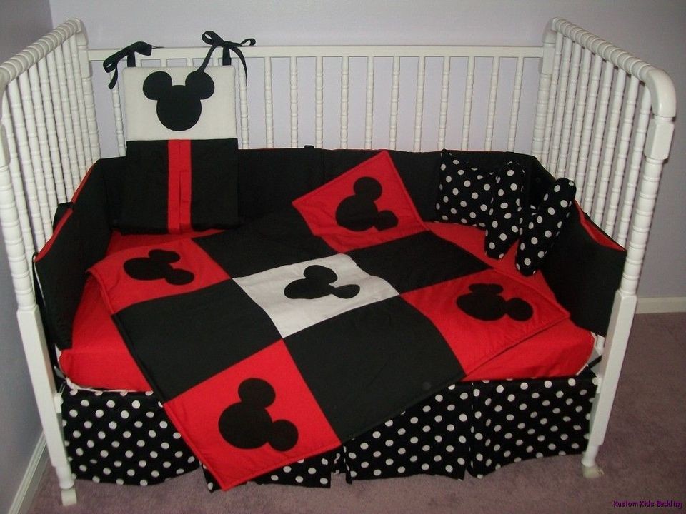 Adorable New MICKEY MOUSE Crib Bedding Set w/ polka dot fabrics