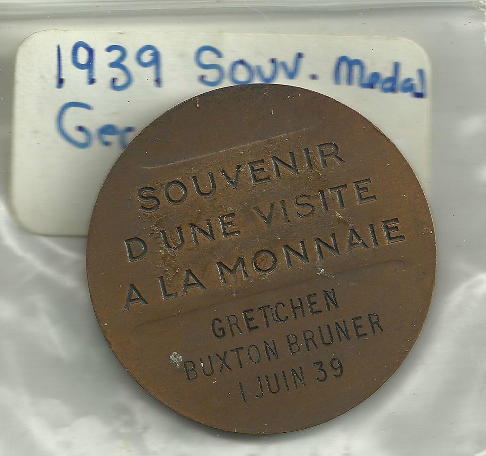   token SOUVENIR DUNE VISITE A LA MONNAIE 1 JUIN 39 Gretchen B Bruner