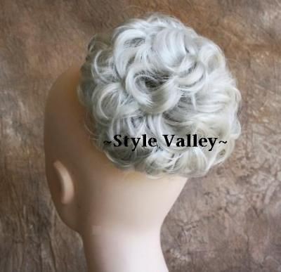 Silver/ White BUN Extension Hair Piece Curly Wedding White Gray 