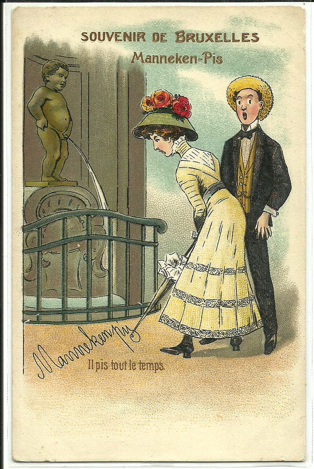 Manneken Pis, Brussels Souvenir GREETINGS Belgium old Postcard