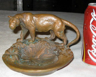 ANTIQUE PAUL HERZEL ART STATUE SCULPTURE PANTHER CAT POMPEIAN BRONZE 