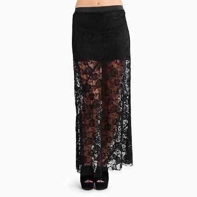 SEXY CLUBWEAR SHEER BLACK ROSE LACE MINI MAXI SKIRT ELASTIC WAIST 