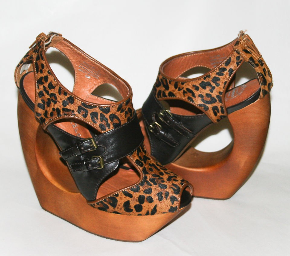 JEFFREY CAMPBELL ROCK ME CHEETAH ANIMAL PRINT BOOTIE HEELS SANDALS 