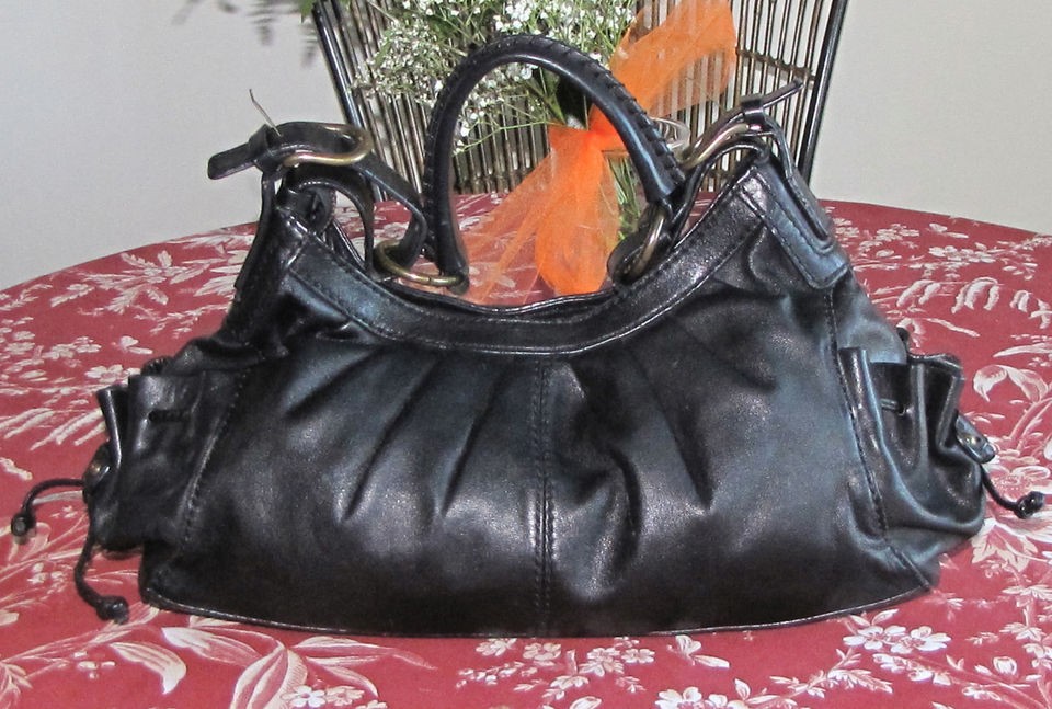 ECCO BLACK FAUX LEATHER SATCHEL HOBO EUC