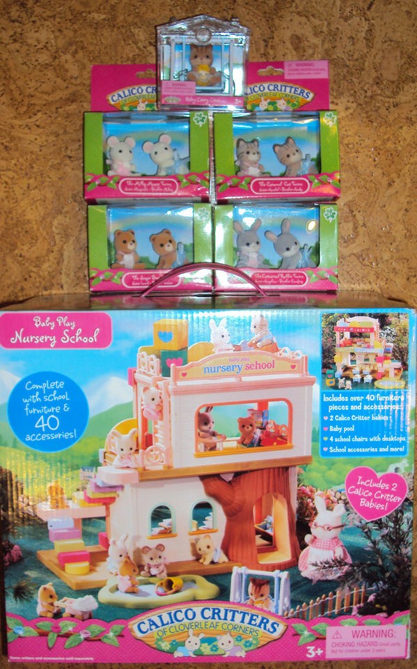 Calico Critters Lot 4 pairs of twins 1 Squirrel Baby & The Nursery 