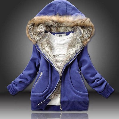 New Womens Slim Thicken Winter Coat Jacket Fur Cotton Hooded 