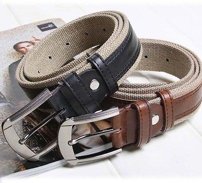 Men Girls Unisex Splice canvas belt leisure pin buckle Waistband 