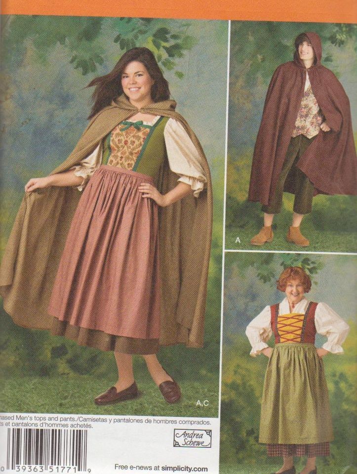 PATTERN adult XS XL HOBBIT men women CAPE & misses DRESS medieval 