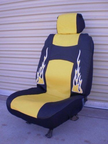 FLAME SEAT COVERS CAR TRUCK YELLOW BLACK FAUX LEATHER (Fits 