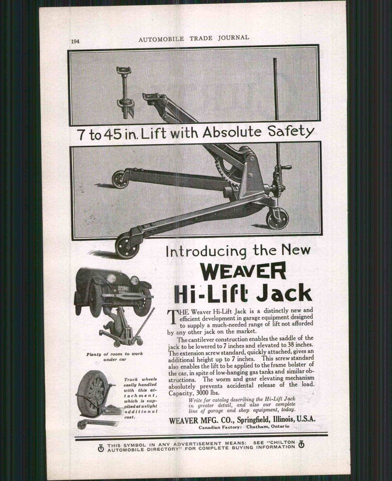 1922 ad Car Automobile Auto Garage Weaver Hi Lift Jack Curtis Air 