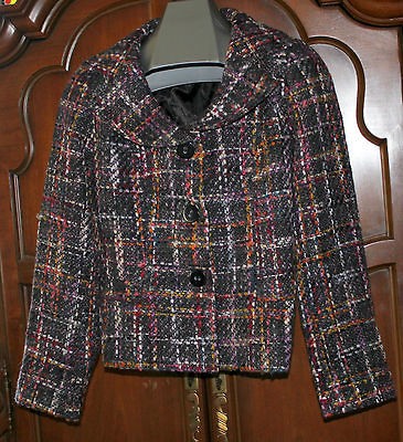 Ladies 12 Dialogue Black Colorful Tweed Plaid Swing Jacket Business 