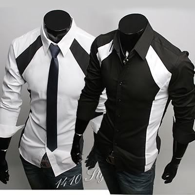 Z6036 Mens Casual Slim fit Stylish Patched Long sleeve Dress Shirts S 