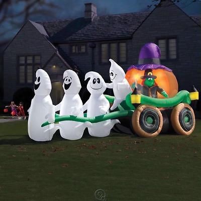   Illuminated Ghastly Stagecoach Outdoor Blow Up Halloween Lawn Decor