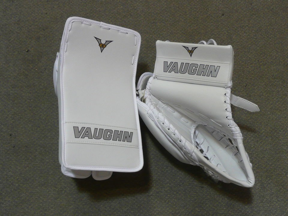   V5 7465 Retro Sr Ice Hockey Goalie Catcher & Blocker All White Set