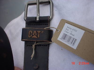 Black Leather Belt Licensed Caterpillar Logo Mens Size L 38  40 Inch 