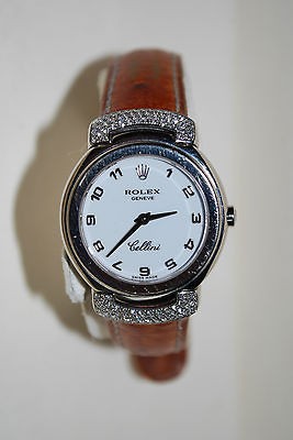 Womans ROLEX CELLINI Watch 6672/9 Ostrich White Gold Diamonds FREE 