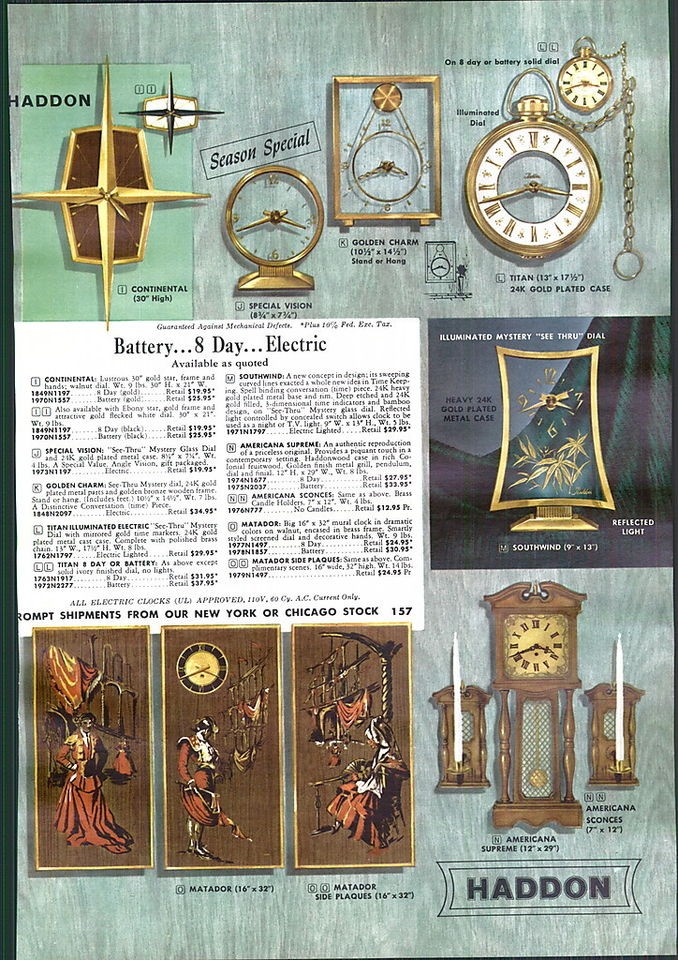 1961 AD Mid Century Wall Clocks Haddon Clear Face Matador