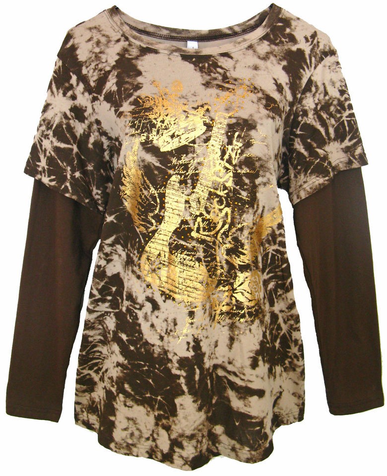 New Rock Star Gold Foil Jersey Top Women Plus Size 14/16 18/20 22/24 