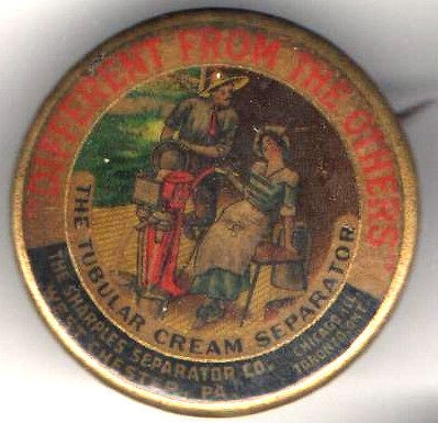 1896 Sharples CREAM Separator DAIRY old pin button pinback