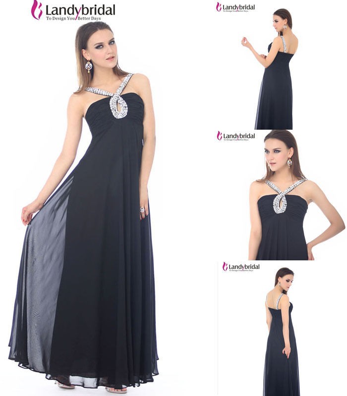 Charming Black chiffon halter formal evening dress sweet 15 16 