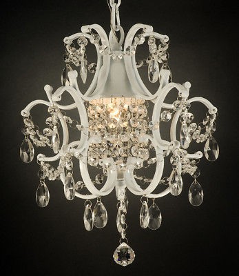 WROUGHT IRON CRYSTAL CHANDELIER LIGHTING COUNTRY FRENCH WHITE