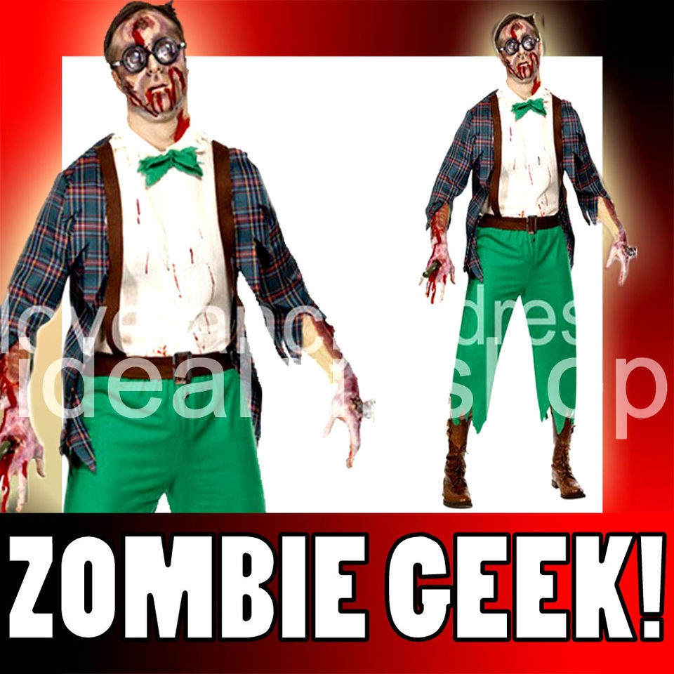 MENS ZOMBIE GEEK FANCY DRESS HALLOWEEN COSTUME DEAD HIGH SCHOOL NERD 