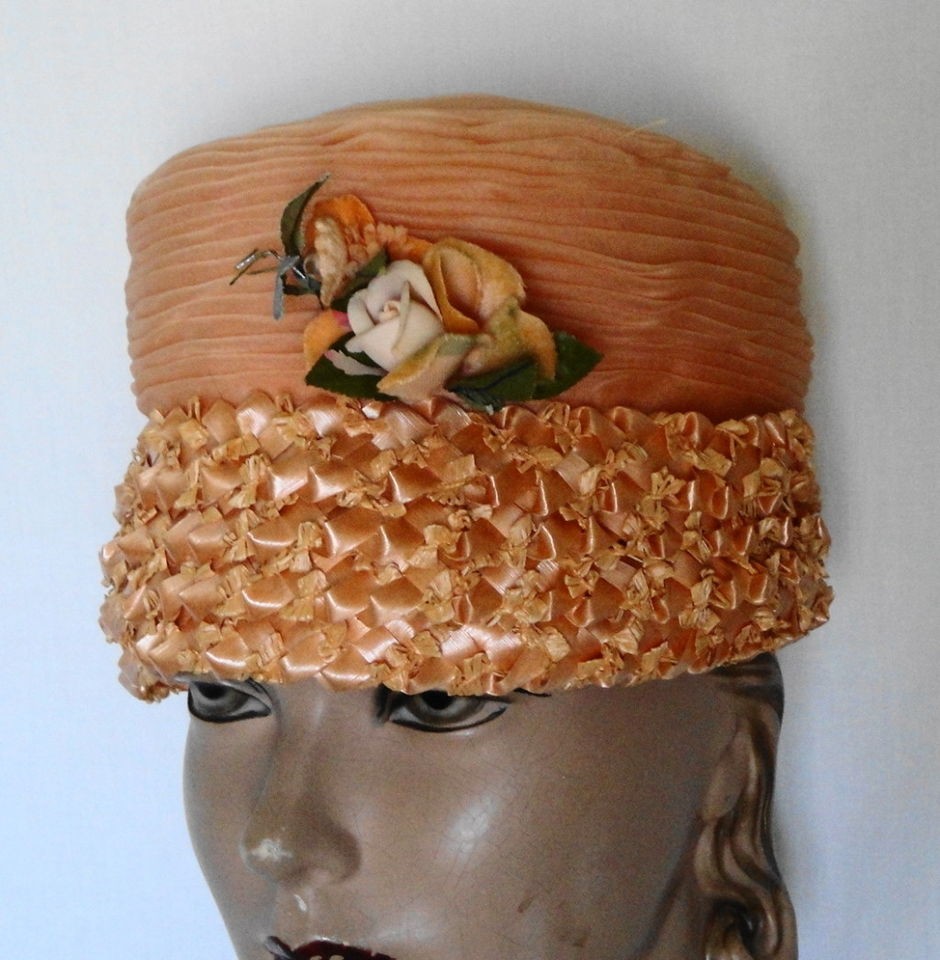 Dreamy Vintage Melon Orange Christine Original Straw and Nylon Hat