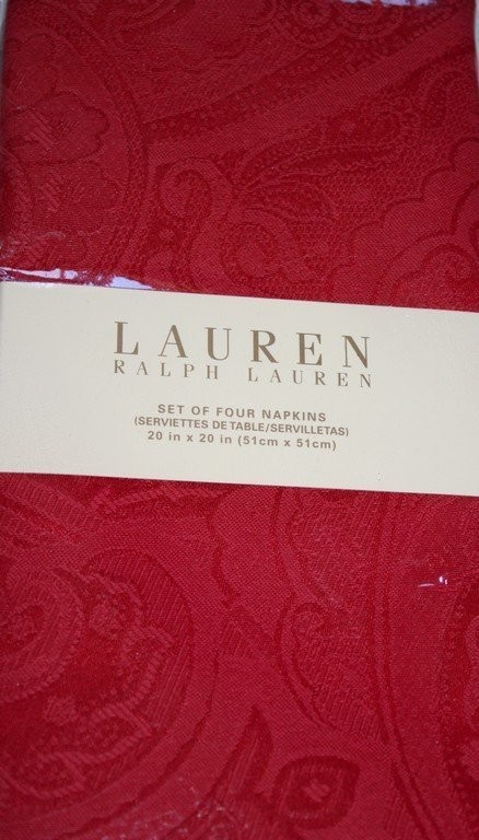   Lauren NWT 4 Red Cloth Napkins Paisley Suite 20 x 20 Christmas Holiday