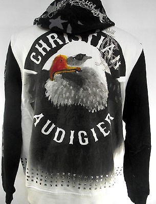 CHRISTIAN AUDIGIER ED HARDY MENS EAGLE HOODIE SHIRT RHINESTONES 