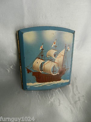 Vintage German Brass Cigarette Case W/ Painted Spanish Galleon Picture