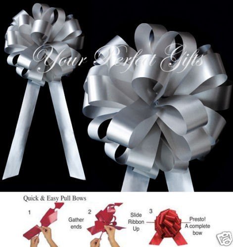 SILVER WEDDING 8 PULL PEW BOW BRIDAL CHURCH DECORATION