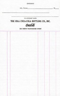 Old statement COCA COLA Bottling Co Iola Kansas unused new old stock n 