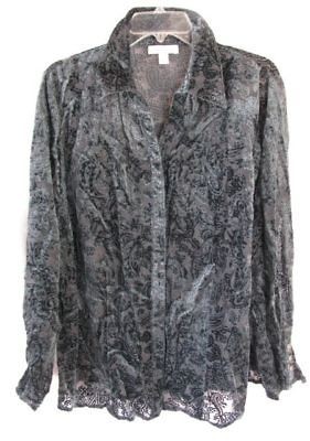 coldwater creek velvet flocked paisley burnout blouse expedited 