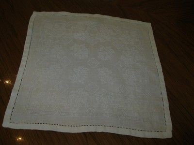 SIX VINTAGE WHITE LINEN DAMASK DRAWN NAPKINS 11 X 11 1/2