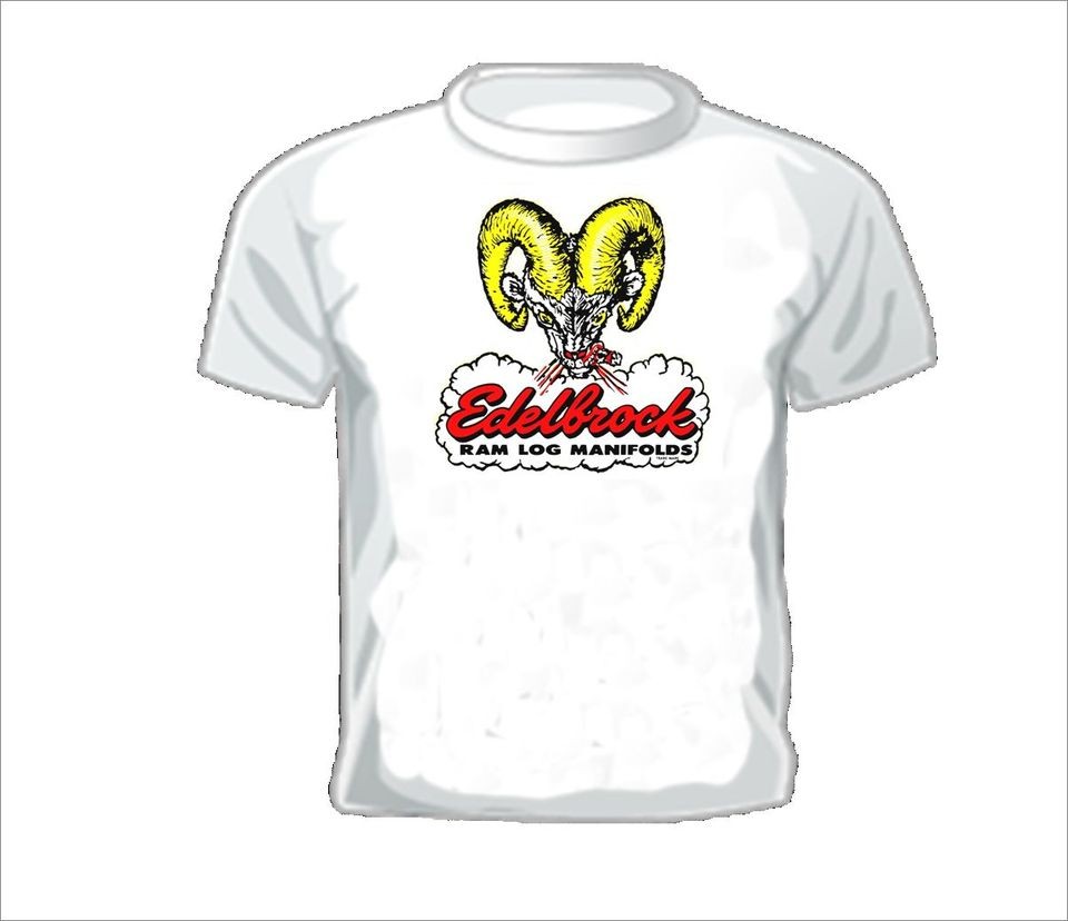 Vintage RACE/GASSER/DR​AG T shirt EDELBROCK RAM LOG MAINIFOLDS