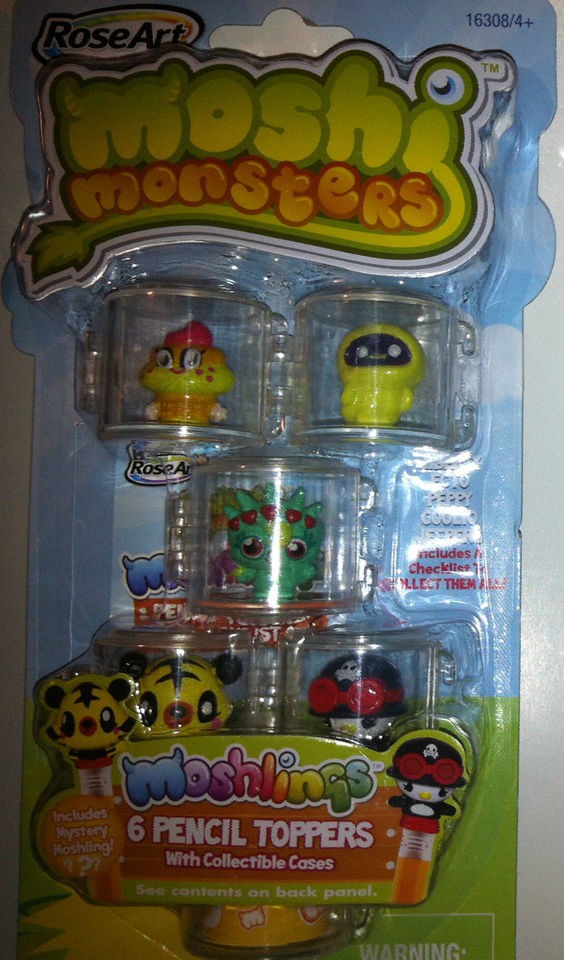   Moshlings 6 Pencil Toppers w/ Cases Liberty Coolio Peppy Jeepers