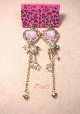   Pink Crystal Love Heart Dangle Pearls Stud Earrings for Christmas