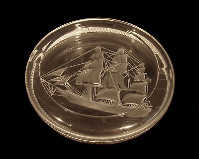 Signed Lalique Sailing Ship Crystal Ashtray