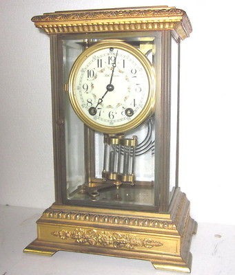 FANCY BRASS SETH THOMAS CRYSTAL REGULATOR w/PORC DIAL