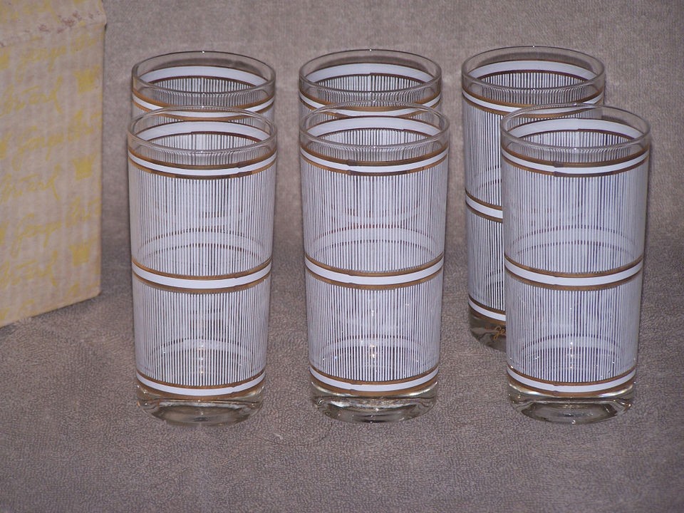 Georges Briard 6 NIB Vintage Romano Stripe High Ball Tumblers