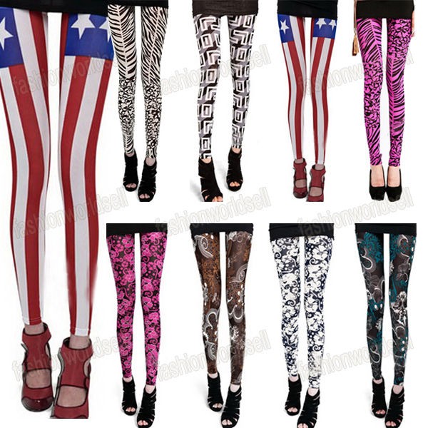   Punk Funky Sexy Scrawl US Flag Creative Prints Leggings Tights Pants