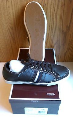 NIB COACH BROWN BRAD LEATHER SIGNATURE STRIPE SNEAKER   Size 12