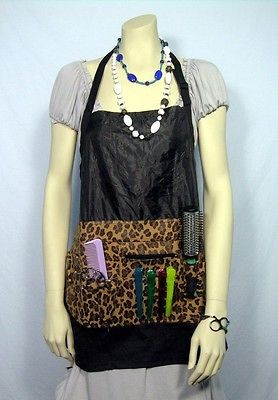 Hairstylist Salon Leopard Print Apron built in scissor holster 