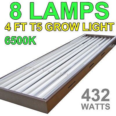   Grow Light 4 Ft 8 Lamps 6500K Bulbs Hydroponic Sun 432W 8x 54 Watts HO